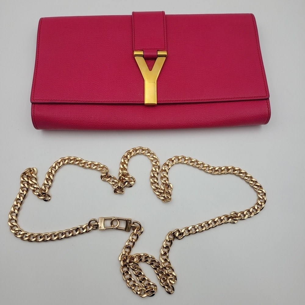 YVES  SAINT LAURENTCalfskin Classic Y Ligne Clutch Fuchsia..Authentic... - Picture 2 of 16